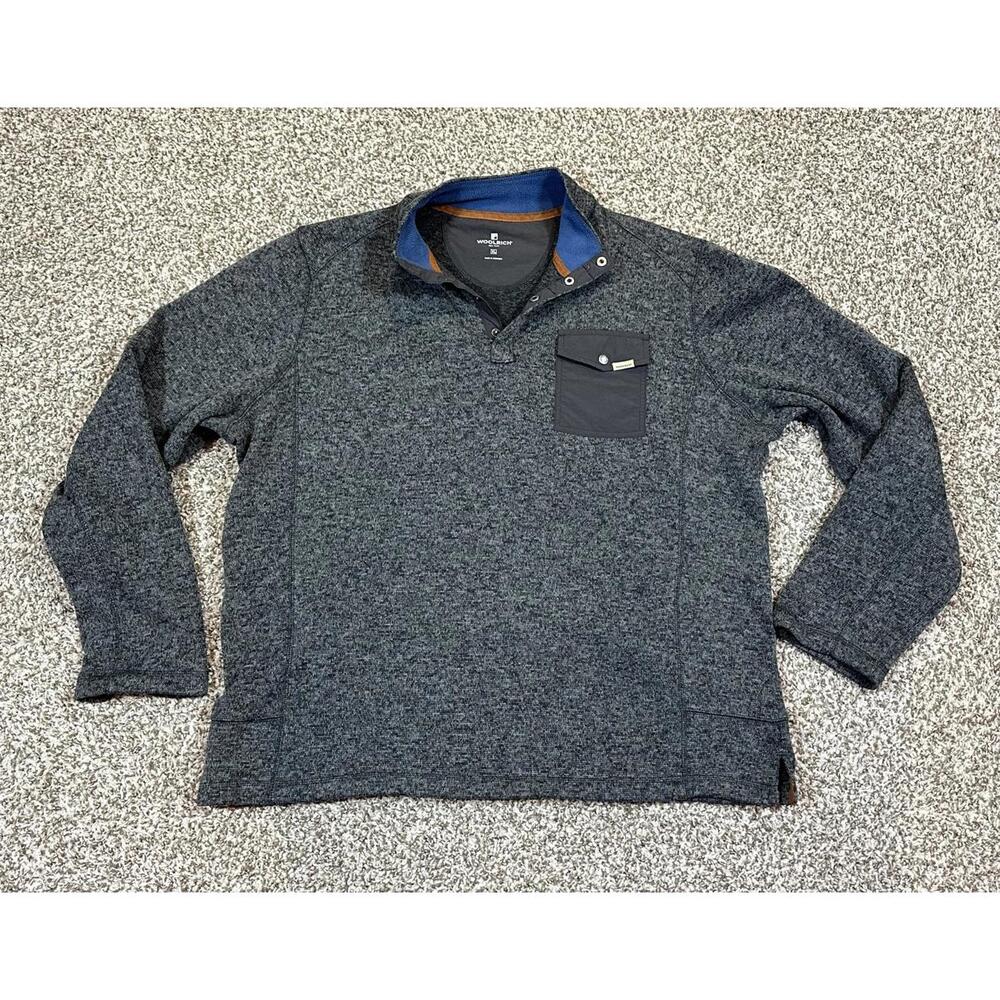 Woolrich Men's Gray Pullover Sweater with Snap Button Collar XL